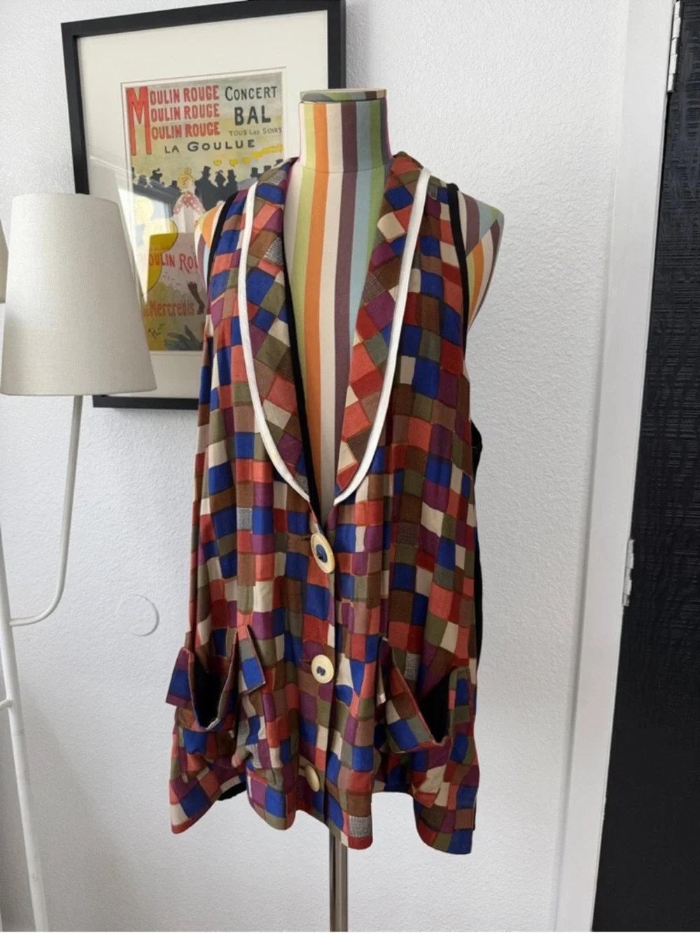 Vintage Janice McCarty Colorful Checkered Oversized Vest - Picture 2 of 8